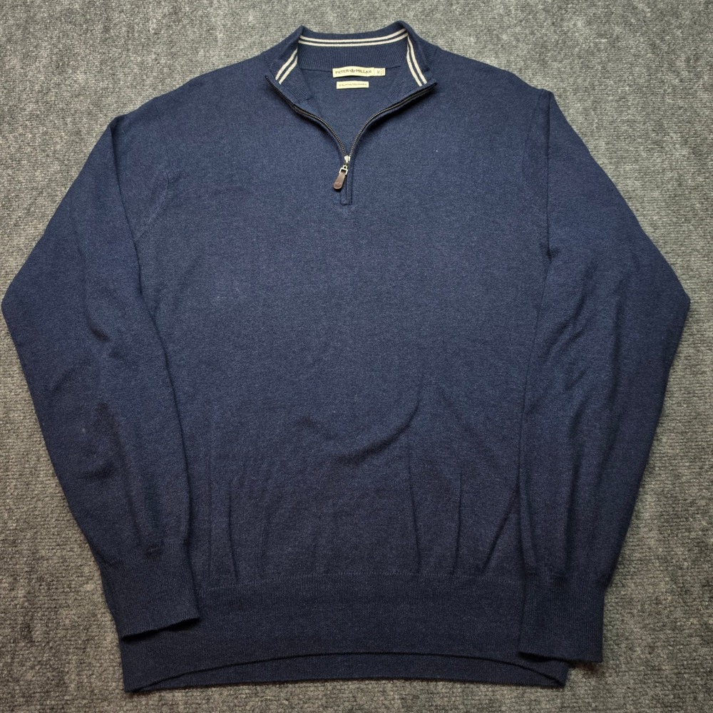 Peter Millar Mens Navy Blue Cotton Cashmere 1/4 Zip Sweater MS16S12 Size M